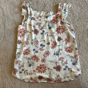 LOFT Kids Floral Ruffle Sleeve Top - Cream and Red